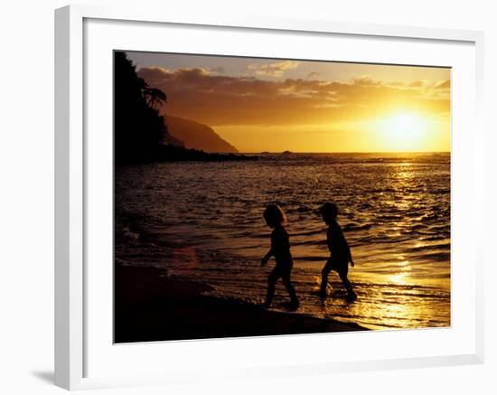 Kids on Beach at Sunset, Hawaii, USA-Merrill Images-Framed Photographic Print