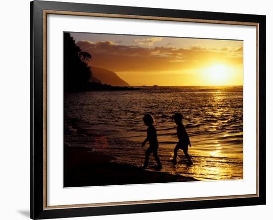 Kids on Beach at Sunset, Hawaii, USA-Merrill Images-Framed Photographic Print