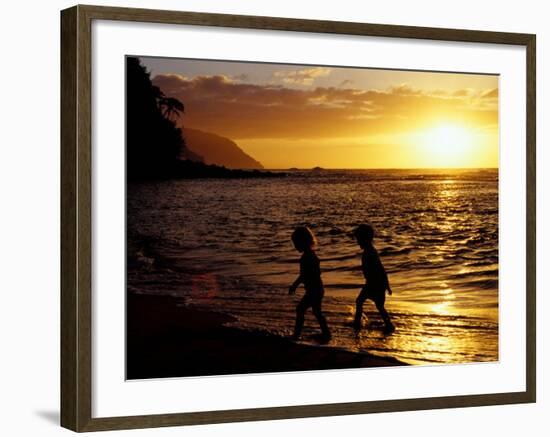 Kids on Beach at Sunset, Hawaii, USA-Merrill Images-Framed Photographic Print