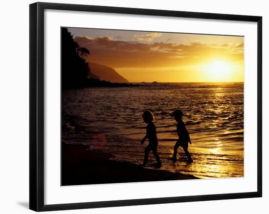 Kids on Beach at Sunset, Hawaii, USA-Merrill Images-Framed Photographic Print