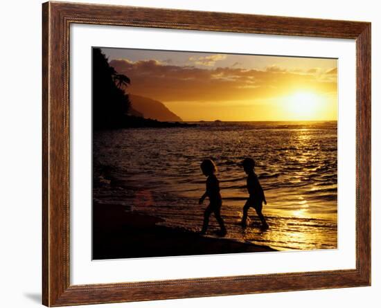 Kids on Beach at Sunset, Hawaii, USA-Merrill Images-Framed Photographic Print