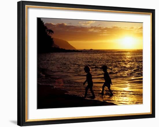 Kids on Beach at Sunset, Hawaii, USA-Merrill Images-Framed Photographic Print