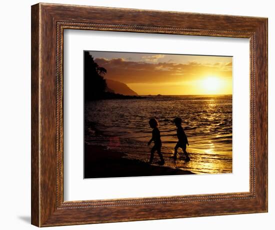 Kids on Beach at Sunset, Hawaii, USA-Merrill Images-Framed Photographic Print