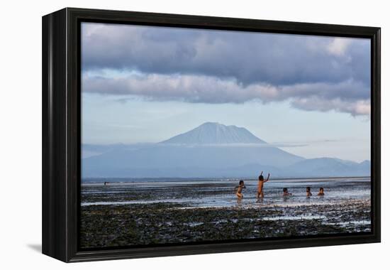 Kids Playing in the Water on the Coast of Bali-Alex Saberi-Framed Premier Image Canvas