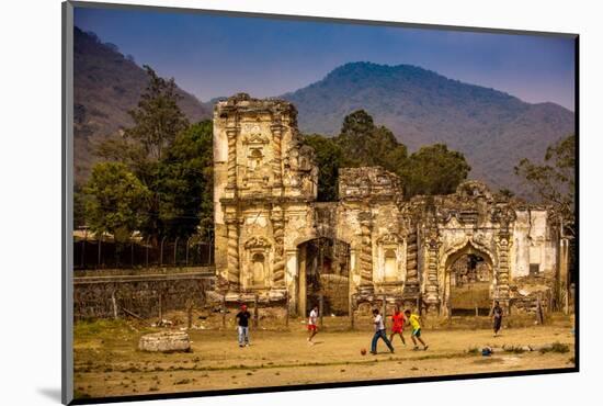 Kids Playing Soccer at Ruins in Antigua, Guatemala, Central America-Laura Grier-Mounted Photographic Print