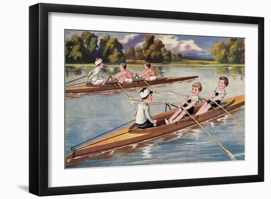 Kids Rowing-null-Framed Art Print