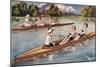 Kids Rowing-null-Mounted Art Print