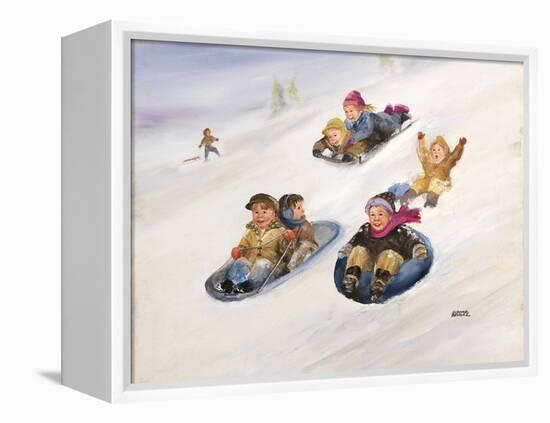 Kids Sledding-Dianne Dengel-Framed Premier Image Canvas