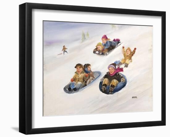Kids Sledding-Dianne Dengel-Framed Giclee Print