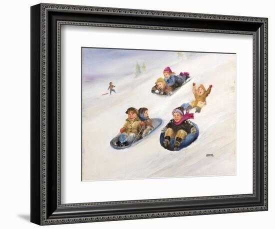 Kids Sledding-Dianne Dengel-Framed Giclee Print