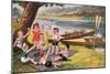 Kids with Rowboats Toasting-null-Mounted Art Print