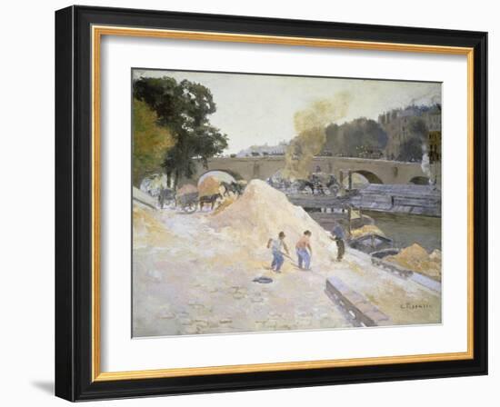 Kiesverladung Am Quai D'Anjou an Der Seine in Paris (Pont Marie)-Canaletto-Framed Giclee Print