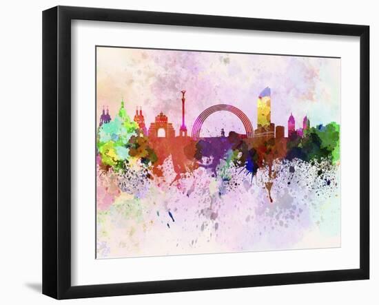 Kiev Skyline in Watercolor Background-paulrommer-Framed Art Print