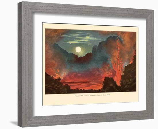 Kilauea Volcano - Big Island Hawaii - Pele Fire Goddess - Vintage Hawaiian Color Postcard, 1910s-Pacifica Island Art-Framed Art Print