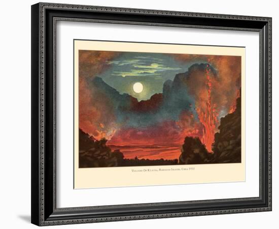 Kilauea Volcano - Big Island Hawaii - Pele Fire Goddess - Vintage Hawaiian Color Postcard, 1910s-Pacifica Island Art-Framed Art Print