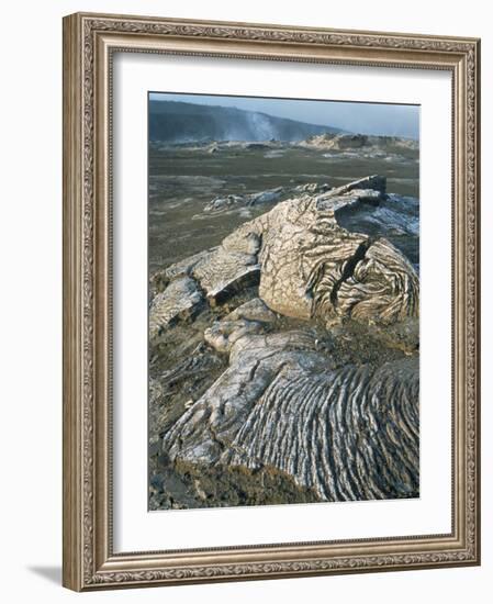 Kilauea Volcano Crater Showing Solidified Ropy Lava Called Pahoehoe, the Big Island, Hawaii, USA-Geoff Renner-Framed Photographic Print