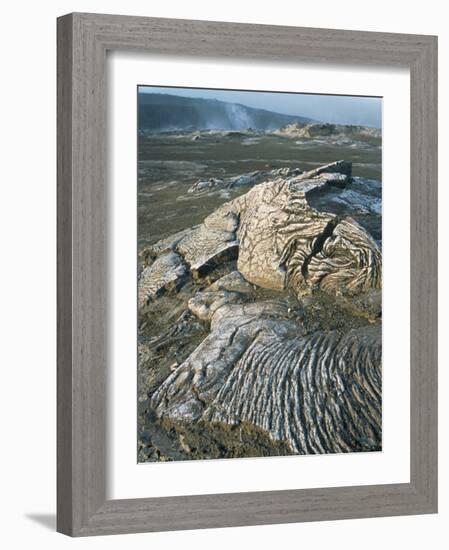 Kilauea Volcano Crater Showing Solidified Ropy Lava Called Pahoehoe, the Big Island, Hawaii, USA-Geoff Renner-Framed Photographic Print