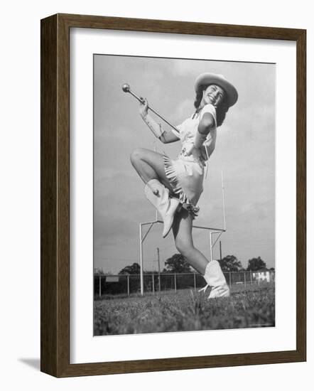 Kilgore Junior College Rangerette Marching with Her Baton-Joe Scherschel-Framed Photographic Print