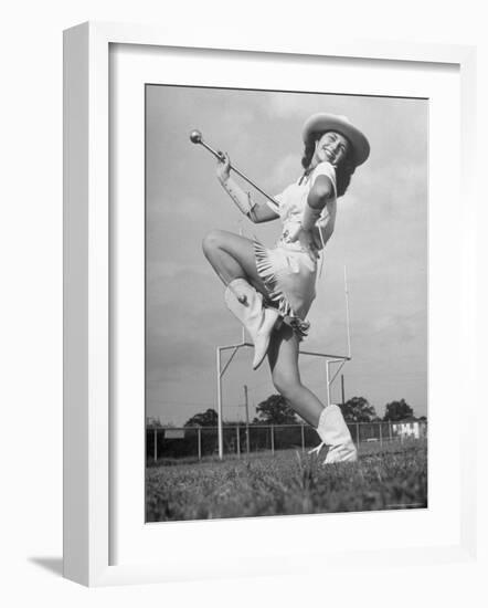 Kilgore Junior College Rangerette Marching with Her Baton-Joe Scherschel-Framed Photographic Print