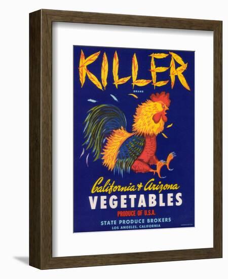 Killer Vegetable Label - Los Angeles, CA-Lantern Press-Framed Art Print