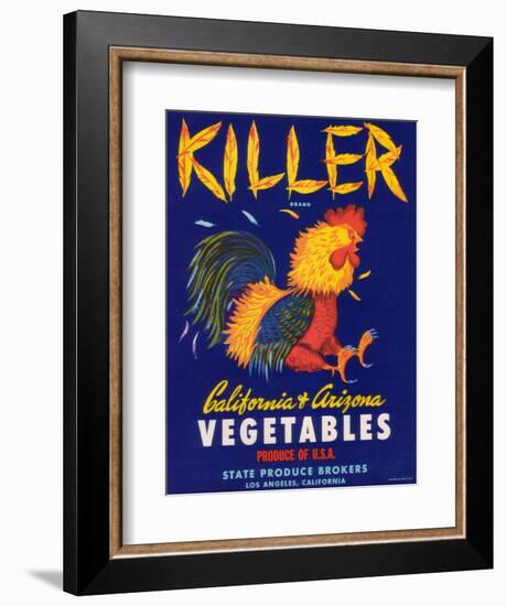 Killer Vegetable Label - Los Angeles, CA-Lantern Press-Framed Art Print