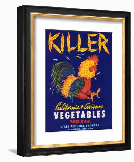 Killer Vegetable Label - Los Angeles, CA-Lantern Press-Framed Art Print