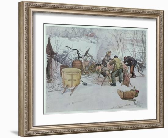 Killing the Pig," Illustration for "My Little Farm," Published in Sweden, 1904-Carl Larsson-Framed Giclee Print