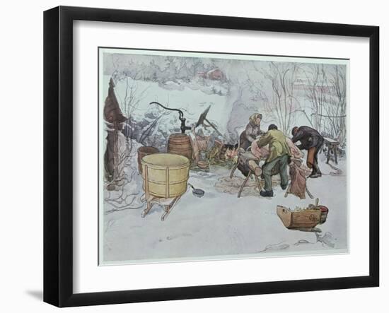 Killing the Pig," Illustration for "My Little Farm," Published in Sweden, 1904-Carl Larsson-Framed Giclee Print