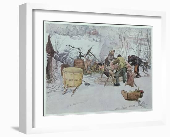 Killing the Pig," Illustration for "My Little Farm," Published in Sweden, 1904-Carl Larsson-Framed Giclee Print