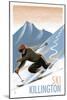 Killington, Vermont - Downhill Skier - Lithography Style-Lantern Press-Mounted Art Print