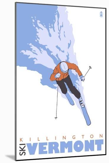 Killington, Vermont, Stylized Skier-Lantern Press-Mounted Art Print