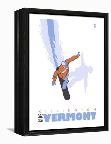 Killington, Vermont, Stylized Snowboarder-Lantern Press-Framed Stretched Canvas