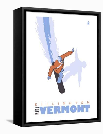 Killington, Vermont, Stylized Snowboarder-Lantern Press-Framed Stretched Canvas