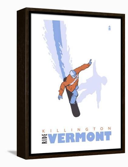 Killington, Vermont, Stylized Snowboarder-Lantern Press-Framed Stretched Canvas