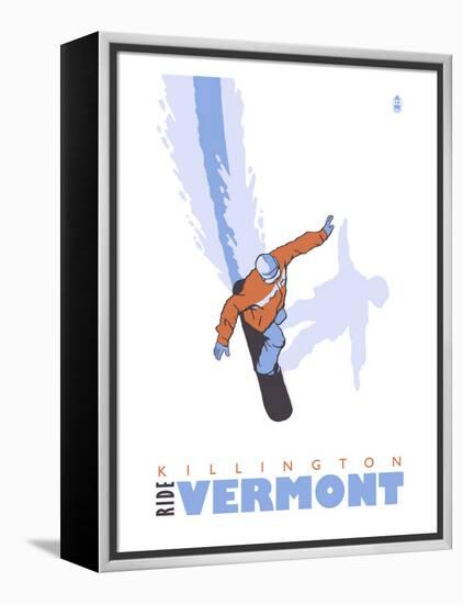 Killington, Vermont, Stylized Snowboarder-Lantern Press-Framed Stretched Canvas