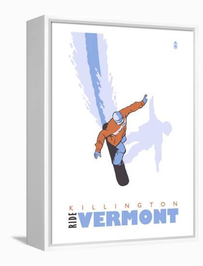 Killington, Vermont, Stylized Snowboarder-Lantern Press-Framed Stretched Canvas