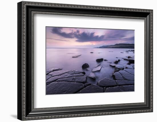 Kimmeridge Bay ledges at sunset, Dorset, UK-Ross Hoddinott-Framed Photographic Print