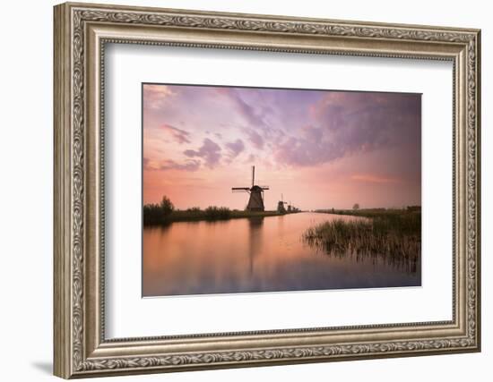 Kinderdijk, Netherlands the Windmills of Kinderdijk Resumed at Sunrise.-ClickAlps-Framed Premium Photographic Print