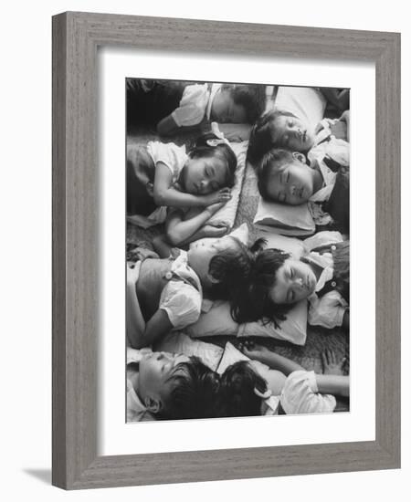 Kindergarten Students at the Yumin Chinese School Laying Head to Head During Nap Time-Howard Sochurek-Framed Photographic Print