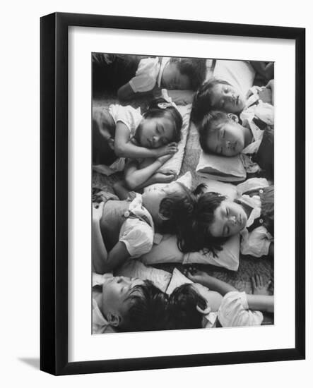 Kindergarten Students at the Yumin Chinese School Laying Head to Head During Nap Time-Howard Sochurek-Framed Photographic Print