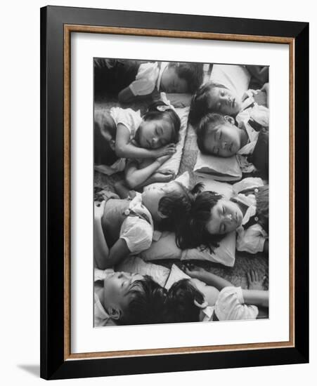 Kindergarten Students at the Yumin Chinese School Laying Head to Head During Nap Time-Howard Sochurek-Framed Photographic Print