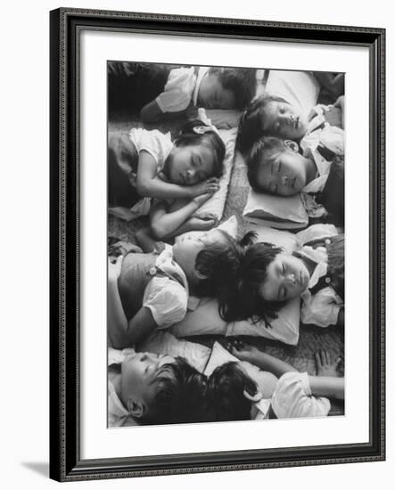 Kindergarten Students at the Yumin Chinese School Laying Head to Head During Nap Time-Howard Sochurek-Framed Photographic Print