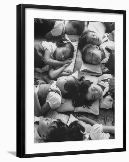 Kindergarten Students at the Yumin Chinese School Laying Head to Head During Nap Time-Howard Sochurek-Framed Photographic Print