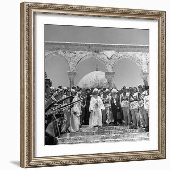 King Abdullah and His Party Standing in Front of the Dome of the Rock, a Sacred Place to Moslems-null-Framed Photographic Print