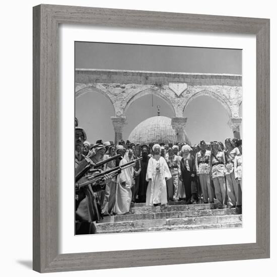 King Abdullah and His Party Standing in Front of the Dome of the Rock, a Sacred Place to Moslems-null-Framed Photographic Print