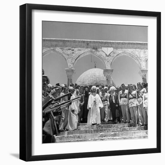 King Abdullah and His Party Standing in Front of the Dome of the Rock, a Sacred Place to Moslems-null-Framed Photographic Print