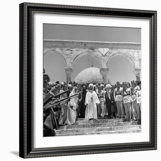 King Abdullah and His Party Standing in Front of the Dome of the Rock, a Sacred Place to Moslems-null-Framed Photographic Print