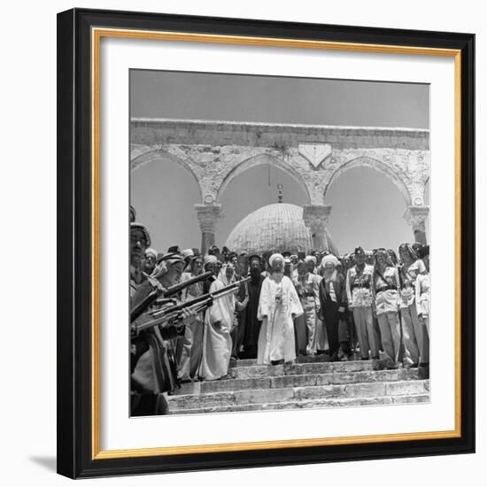 King Abdullah and His Party Standing in Front of the Dome of the Rock, a Sacred Place to Moslems-null-Framed Photographic Print