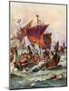 King Alfred's Galleys Attacking the Viking Dragon Ships, 897-Henry Payne-Mounted Giclee Print