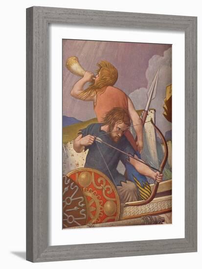 'King Alfred's long-ships defeat the Danes 877', 1925-1927-Colin Unwin Gill-Framed Giclee Print